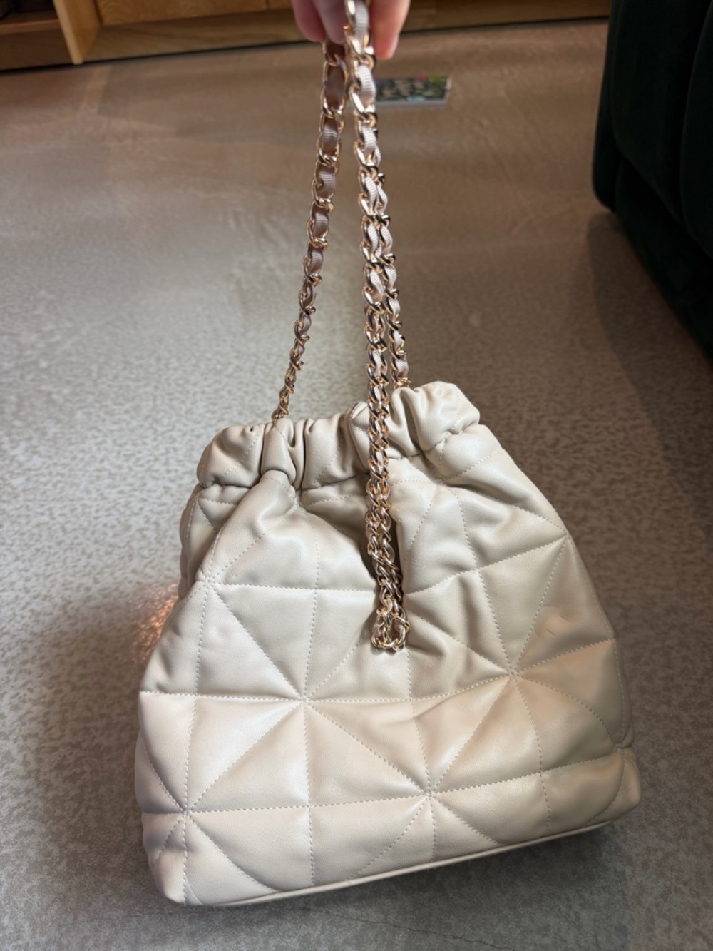 a new day Quilted Cream Shoulder Bag with Gold Chain Strap
